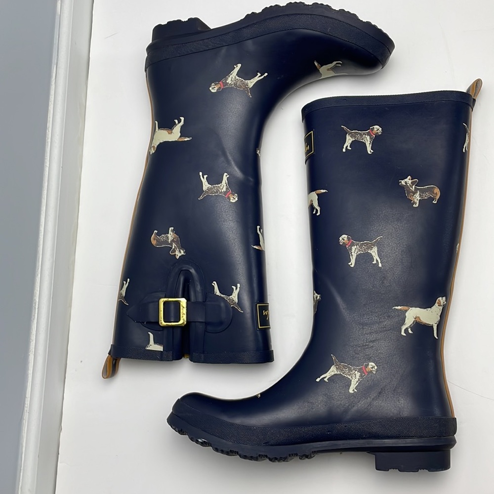 Joules tall welly Rain Boots Dogs corgi lab blue size 7